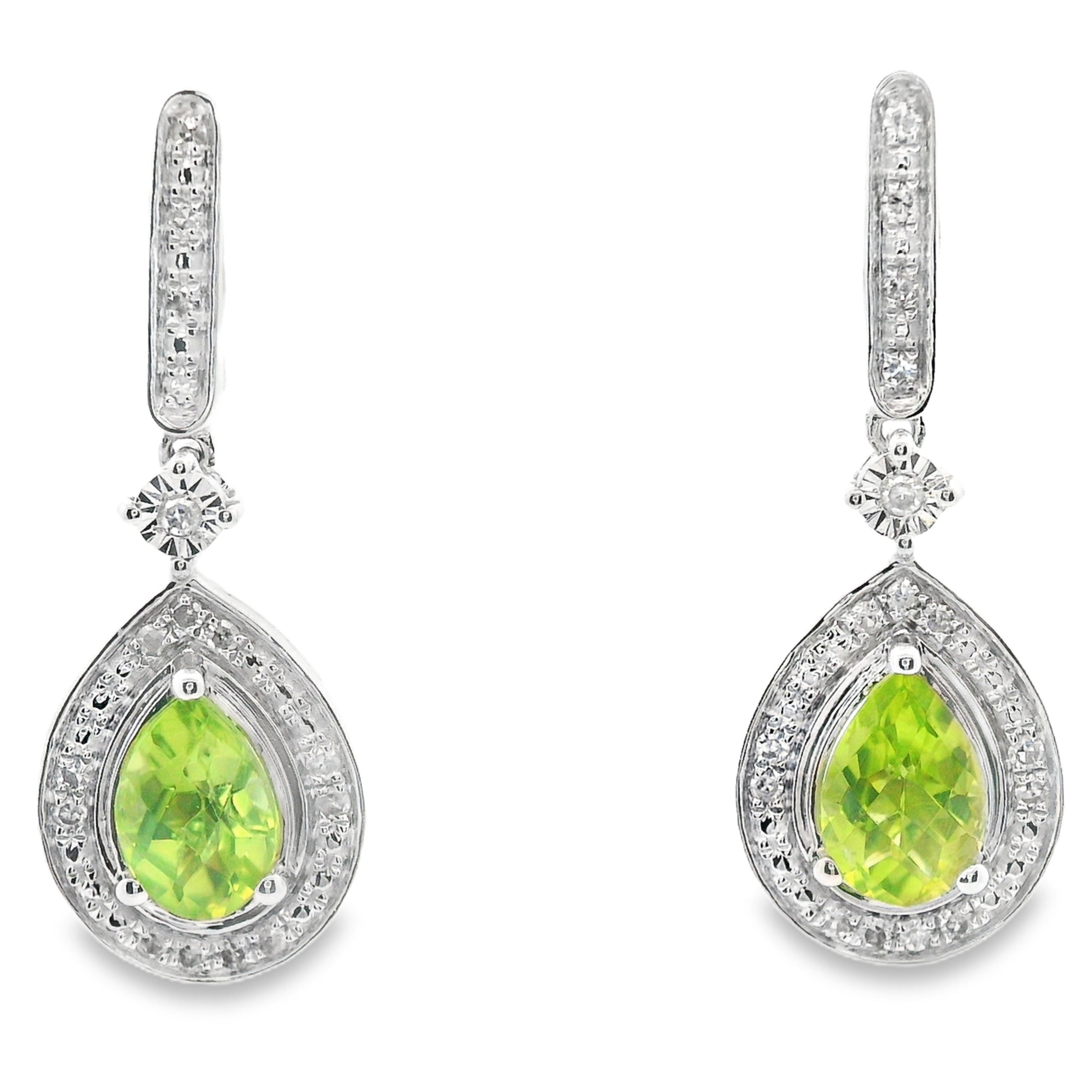 .96ct Peridot Diamond Dangle Earrings 10KT White Gold