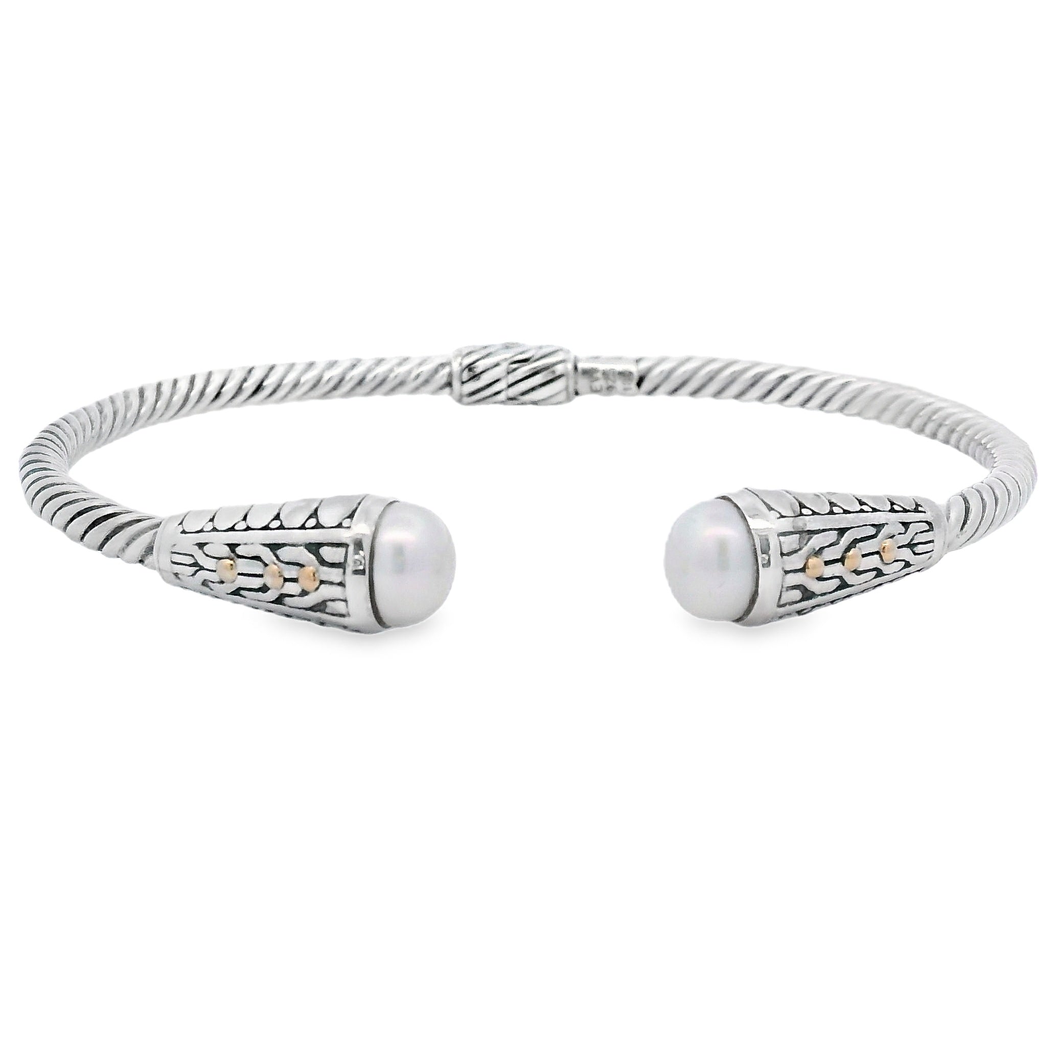 Pearl Bangle Bracelet Sterling Silver 18KT Gold