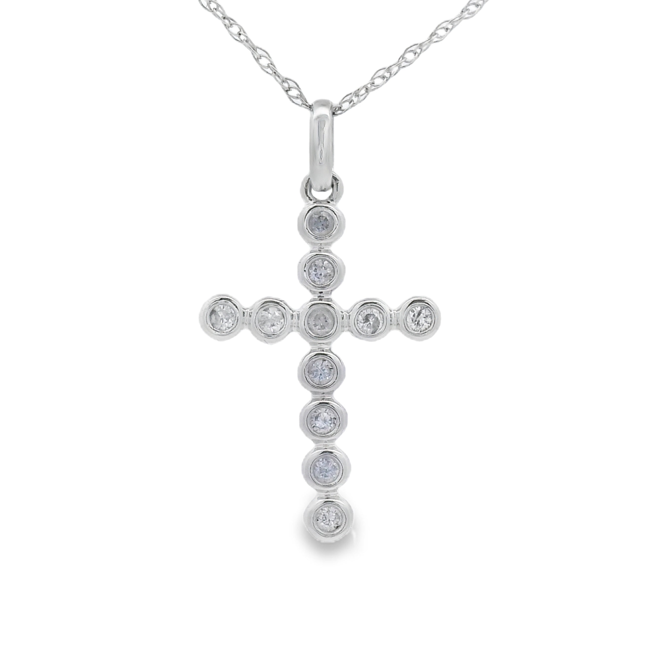 .09ct Diamond Cross Religious Pendant 14KT White Gold