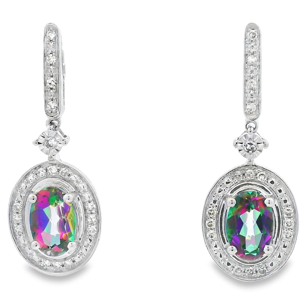 Mystic Fire Topaz Dangle Earrings 10KT White Gold
