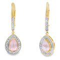 Rose Quartz Diamond Dangle Earrings 10KT Yellow Gold