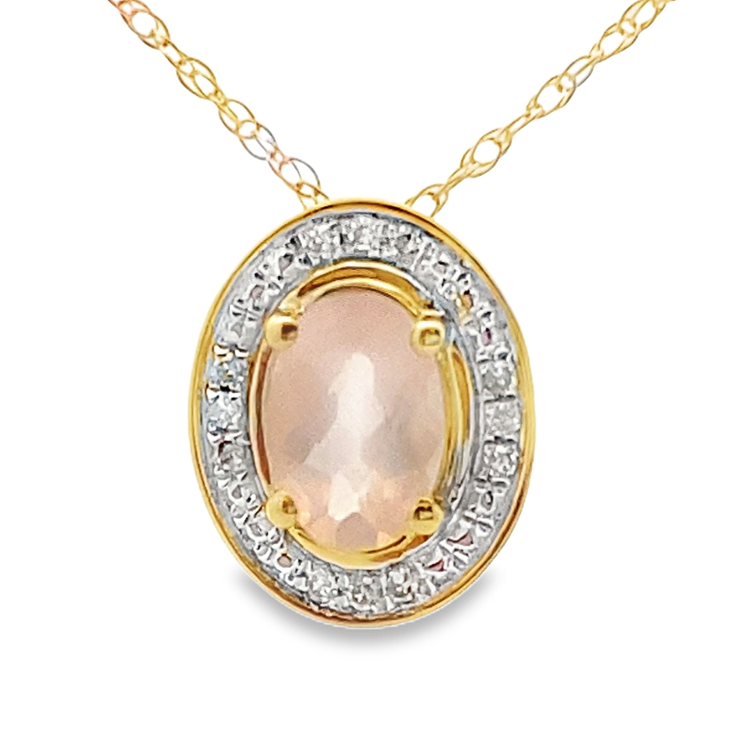 Rose Quartz Diamond Fashion Pendants 10KT Yellow Gold