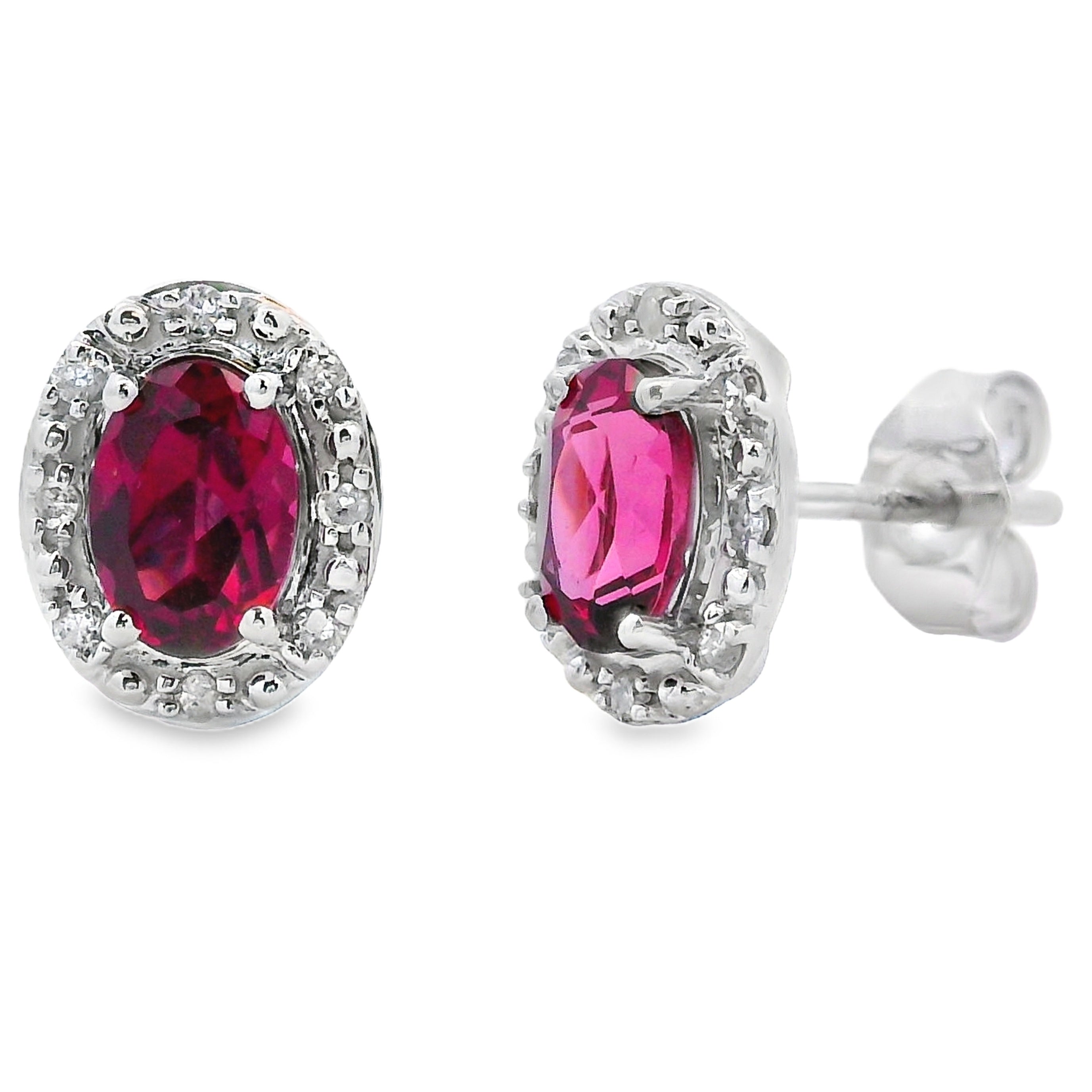 Rhodolite Garnet Diamond Earrings 10KT White Gold
