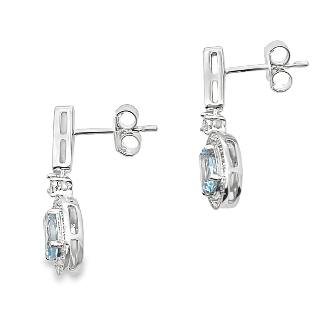 Aquamarine Diamond Dangle Earrings 10KT White Gold
