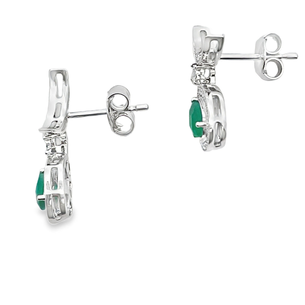 Chalcedony Diamond Dangle Earrings 10KT White Gold