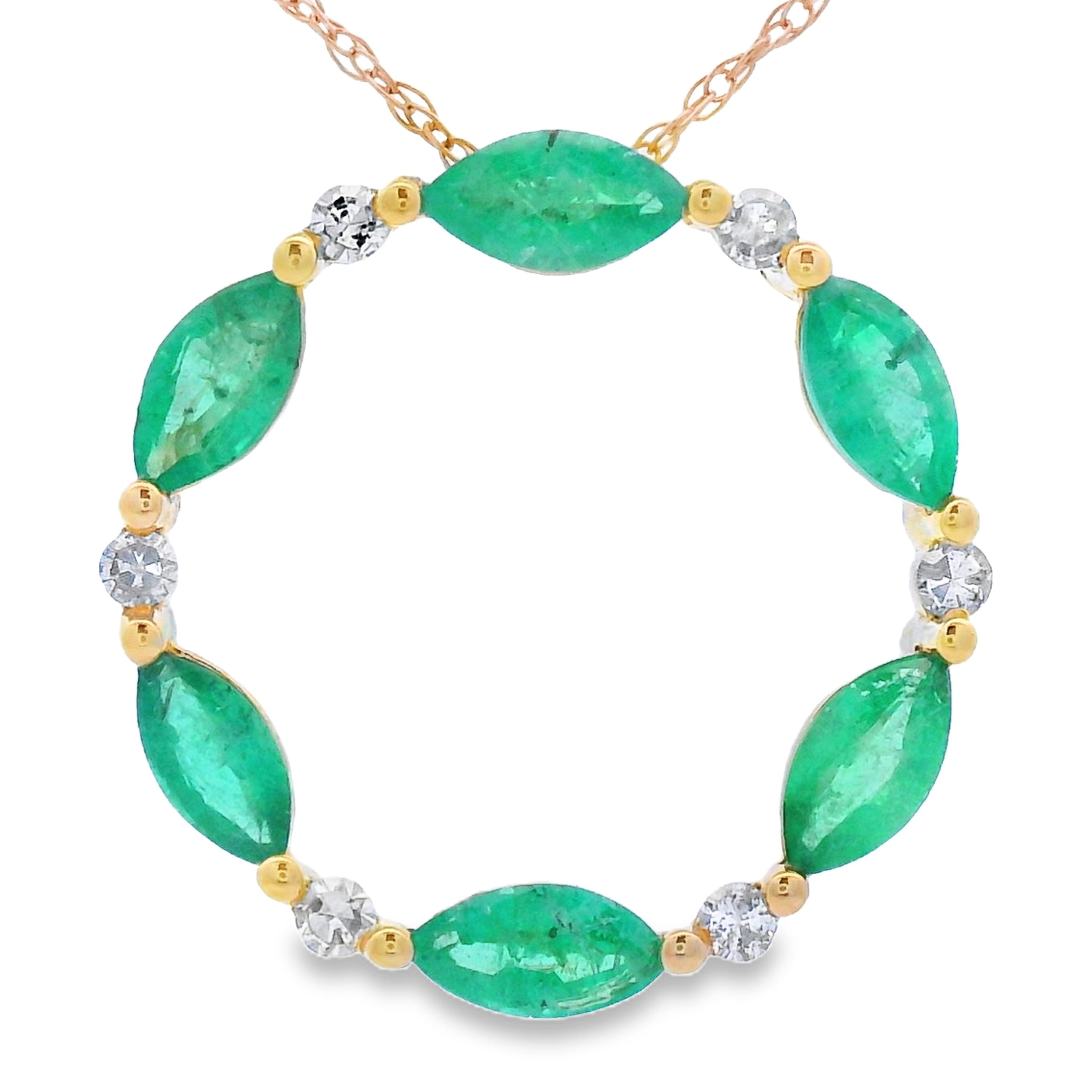 Emerald Diamond Circle of Love Pendant 10KT Yellow Gold