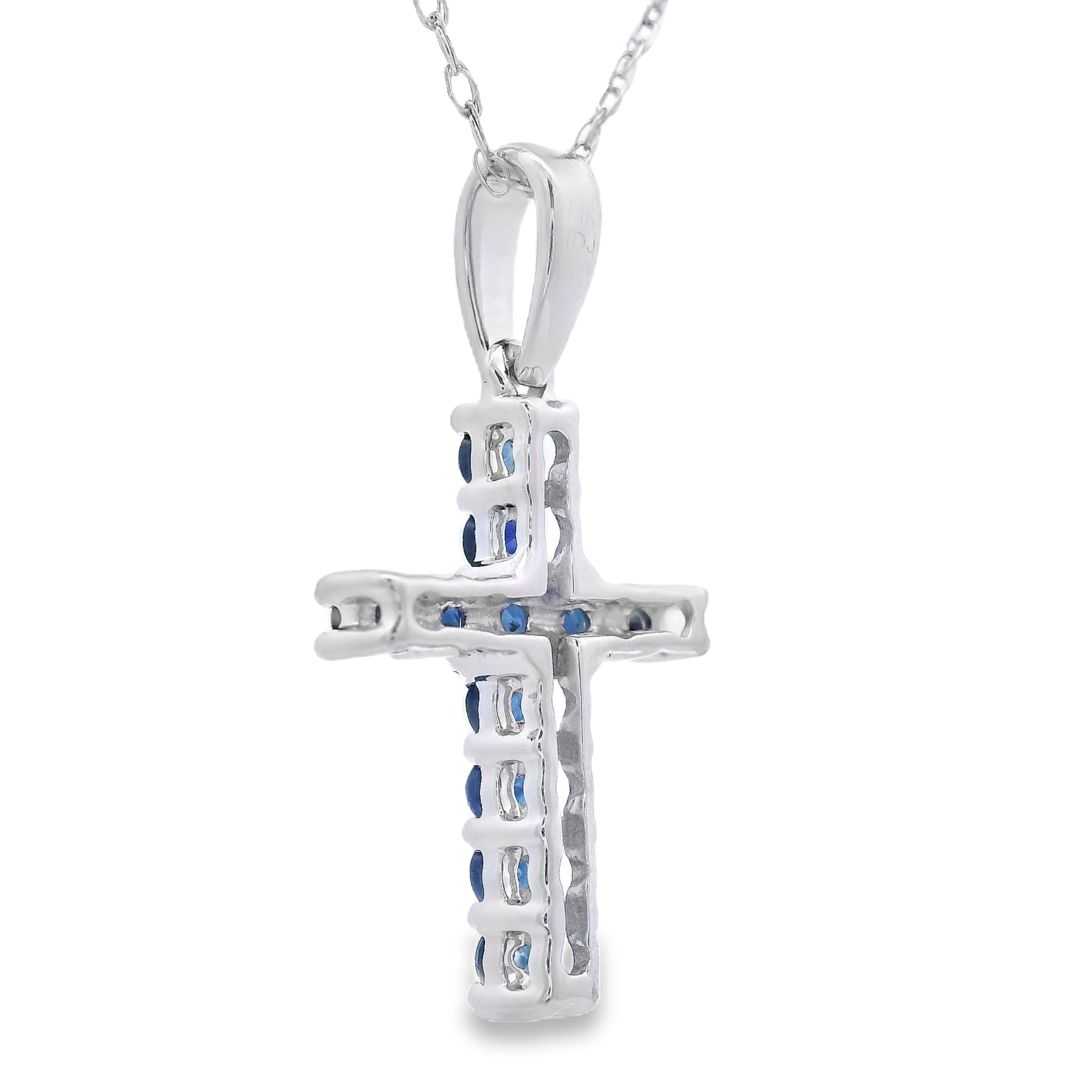 .29ct Sapphire Cross Religious Pendant 14KT White Gold