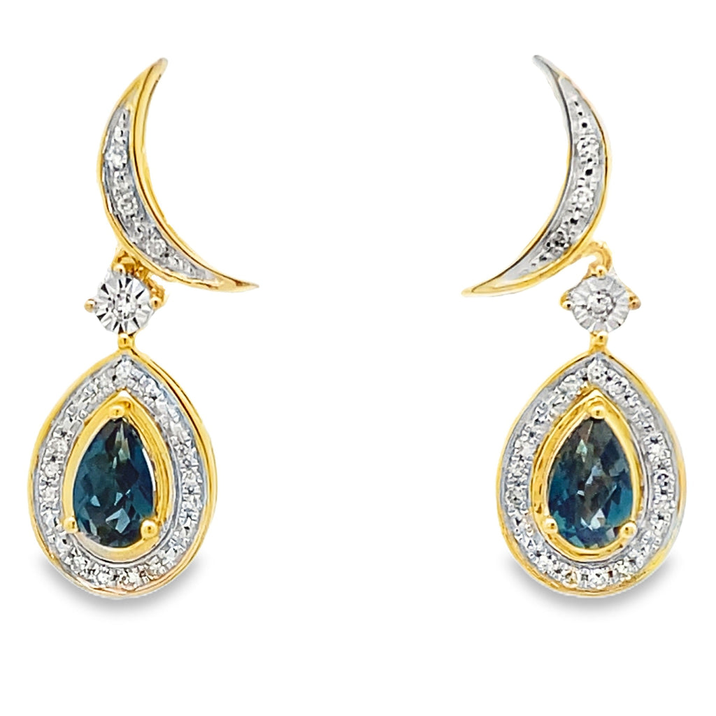 London Blue Topaz Dangle Earrings 10KT Yellow Gold