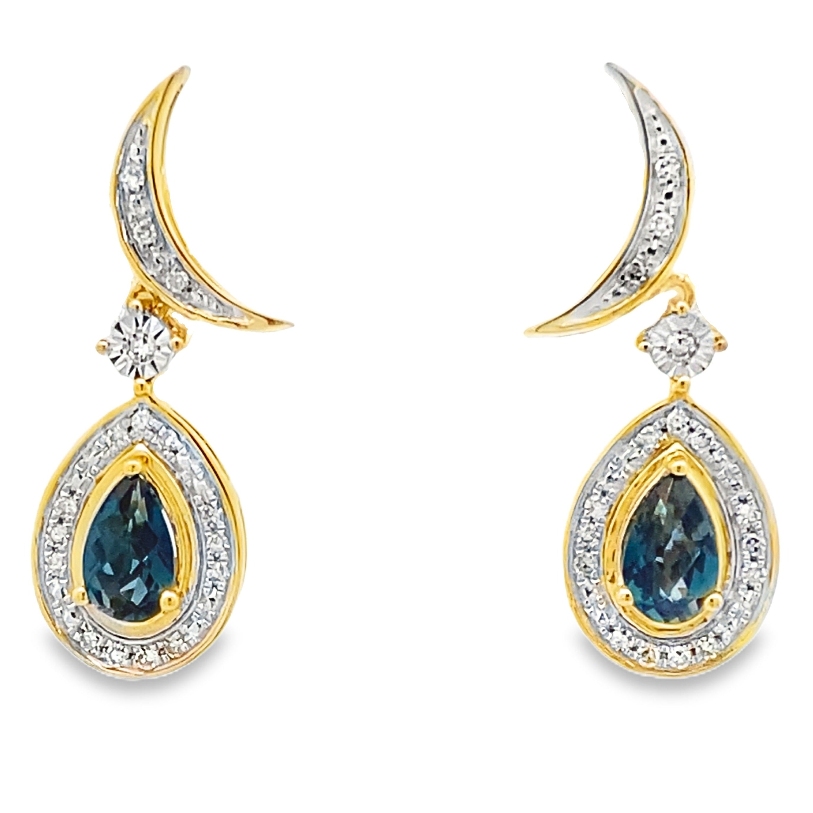 London Blue Topaz Dangle Earrings 10KT Yellow Gold