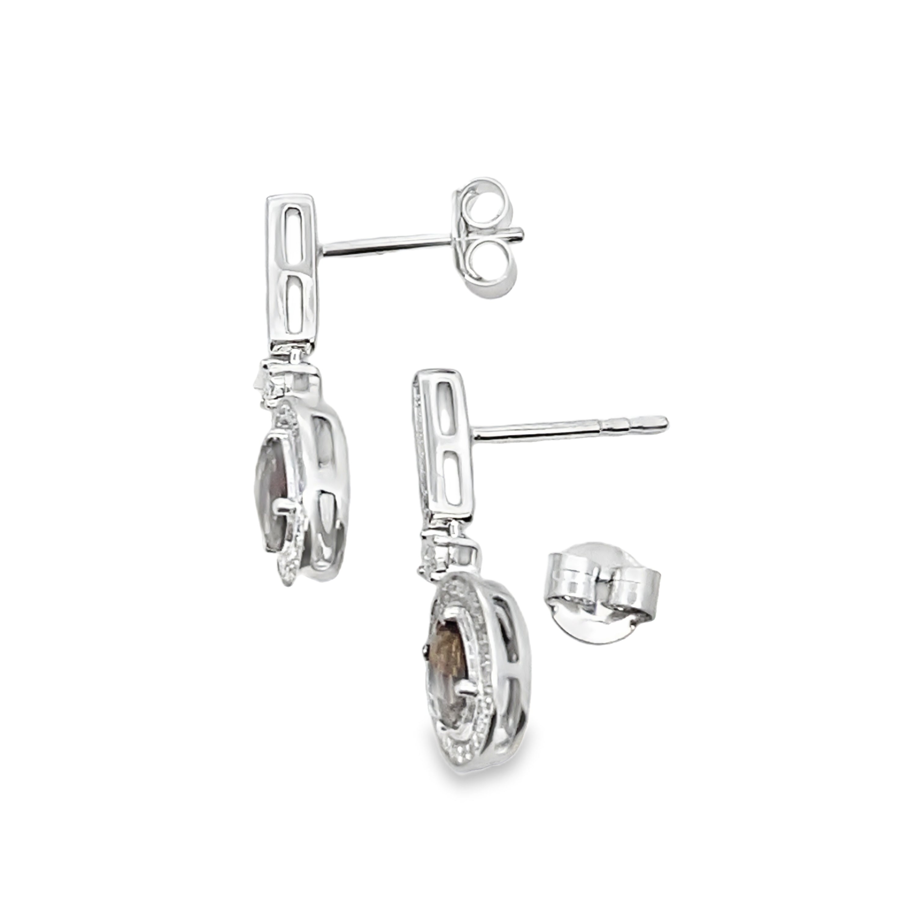 .88ct Quartz Diamond Dangle Earrings 10KT White Gold