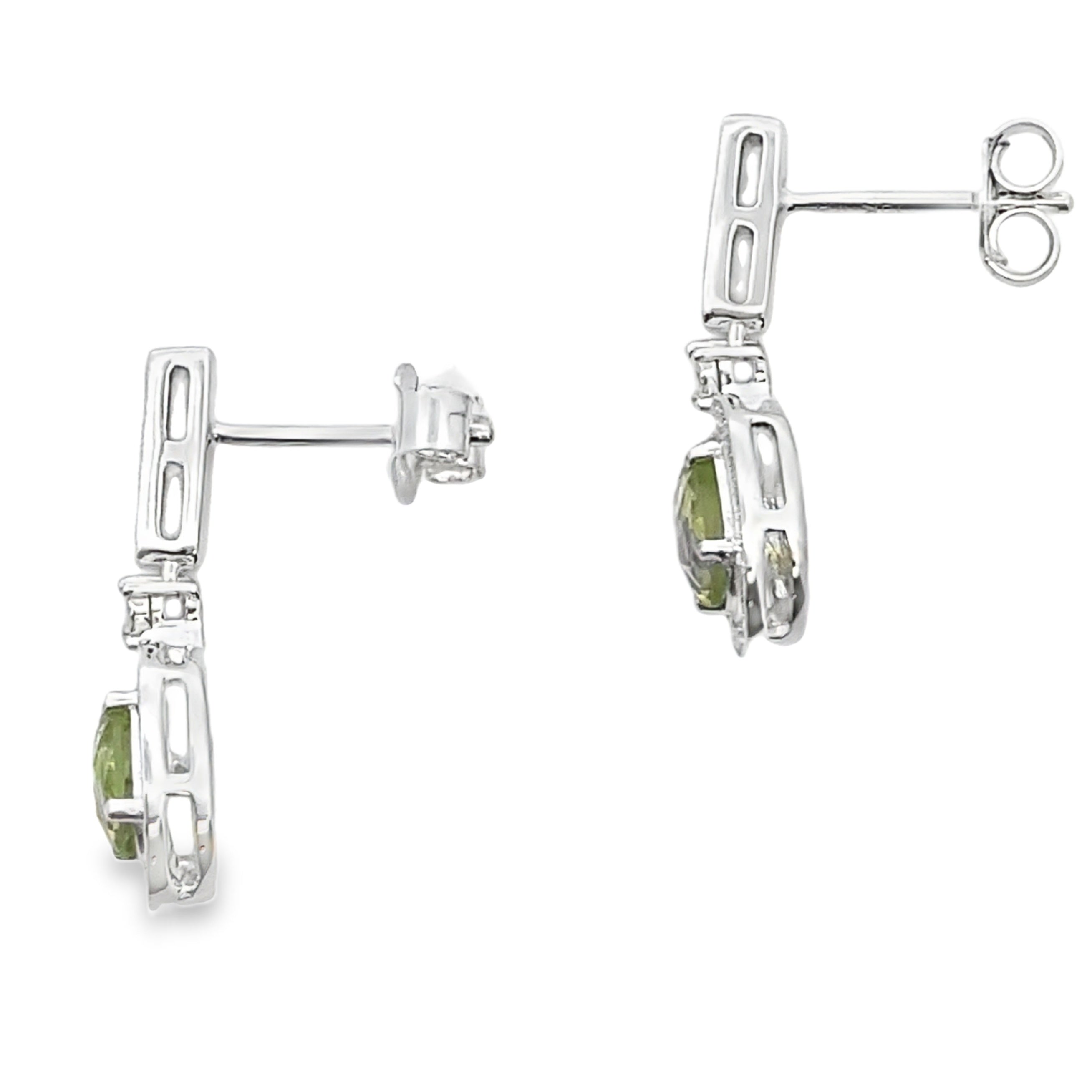 1.23ct Peridot Diamond Dangle Earrings 10KT White Gold
