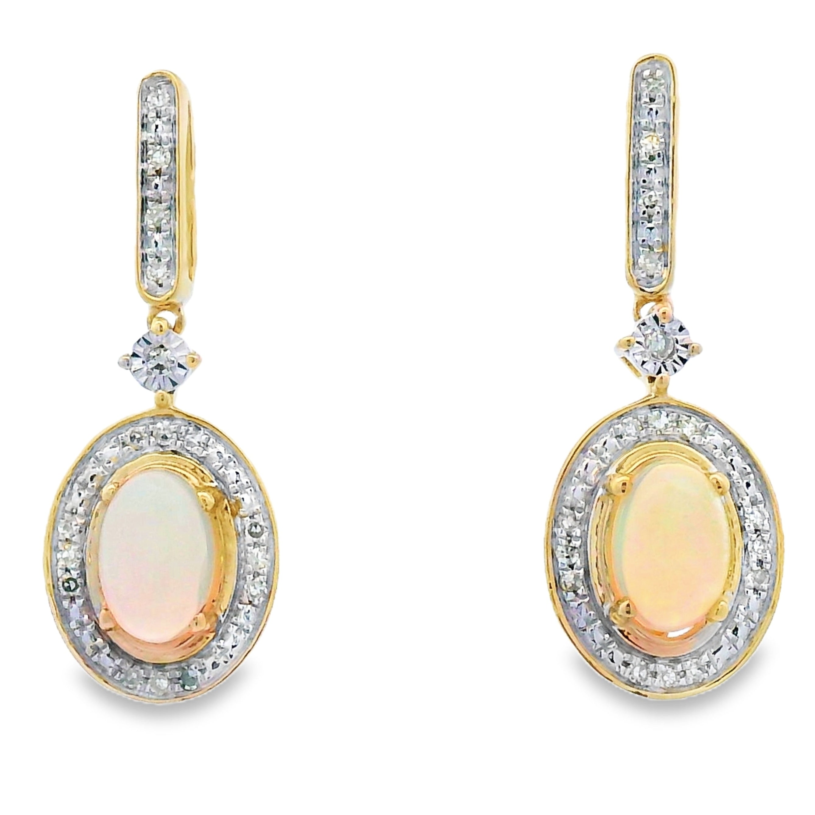 .75ct Opal Diamond Dangle Earrings 10KT Yellow Gold