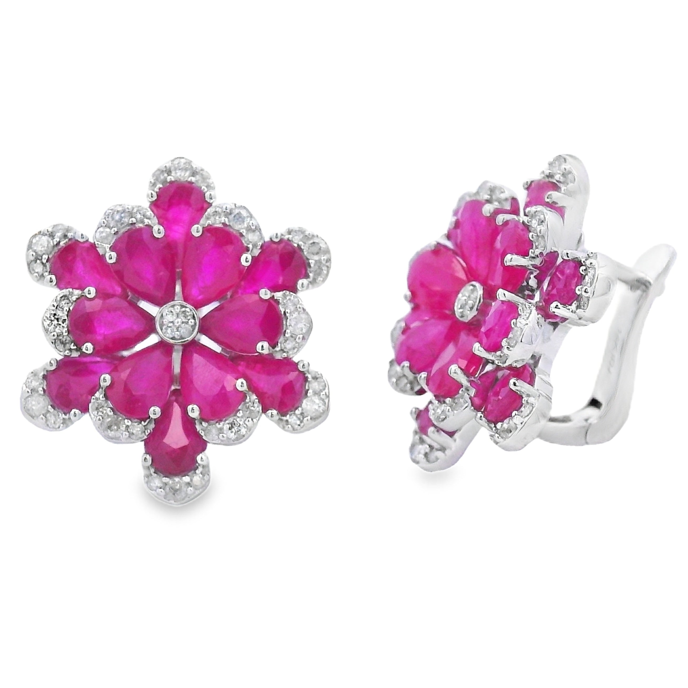 13.43ct Ruby Diamond Dangle Earrings 14KT White Gold