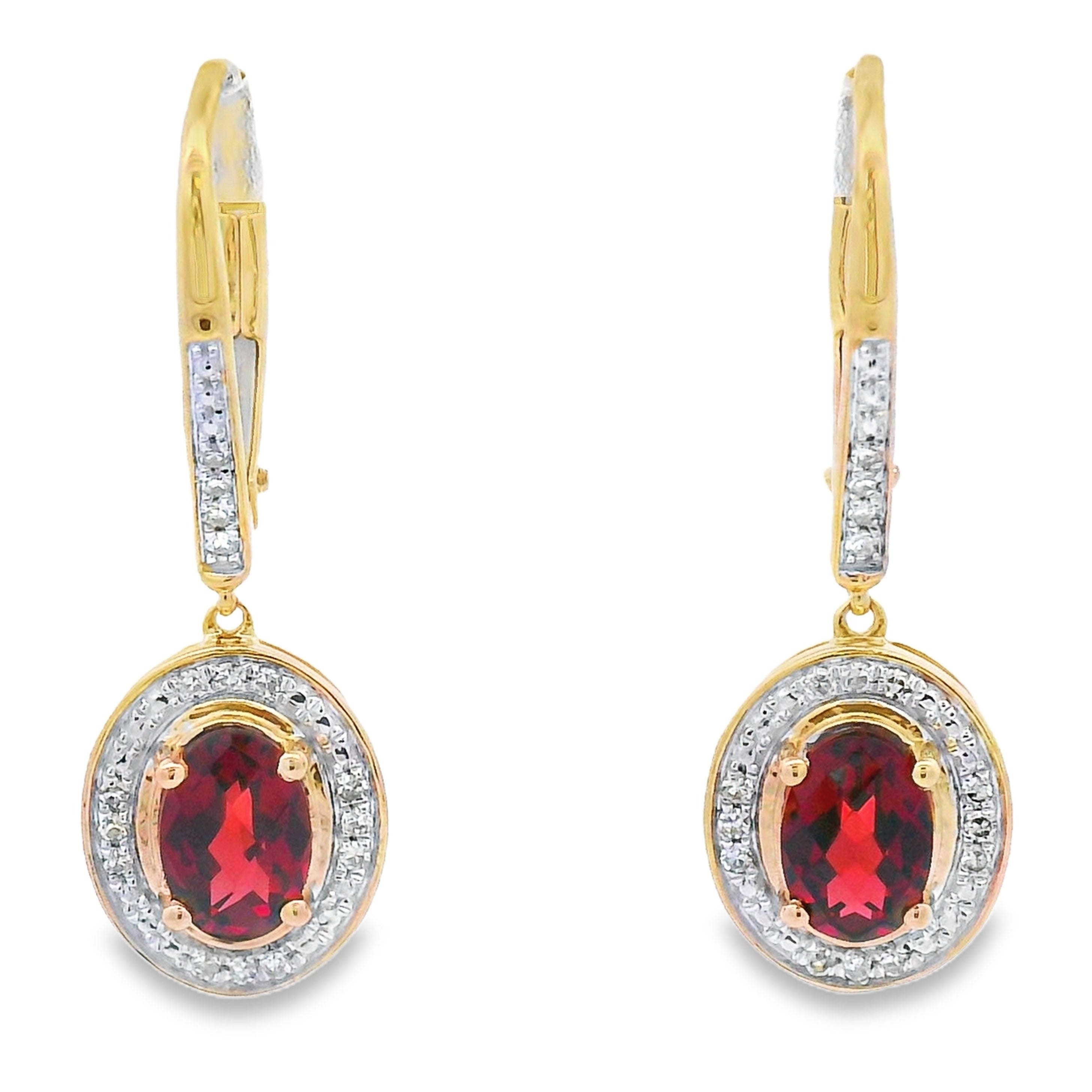 1.41ct Garnet Diamond Dangle Earrings 10KT Yellow Gold