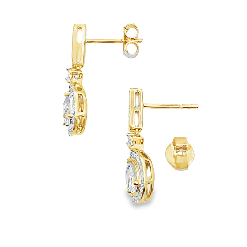 Aquamarine Diamond Dangle Earrings 10KT Yellow Gold