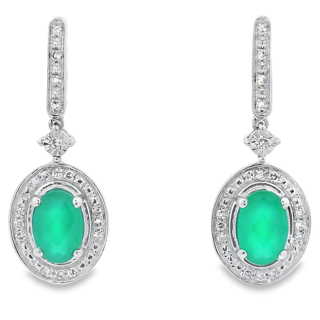 Chalcedony Diamond Dangle Earrings 10KT White Gold