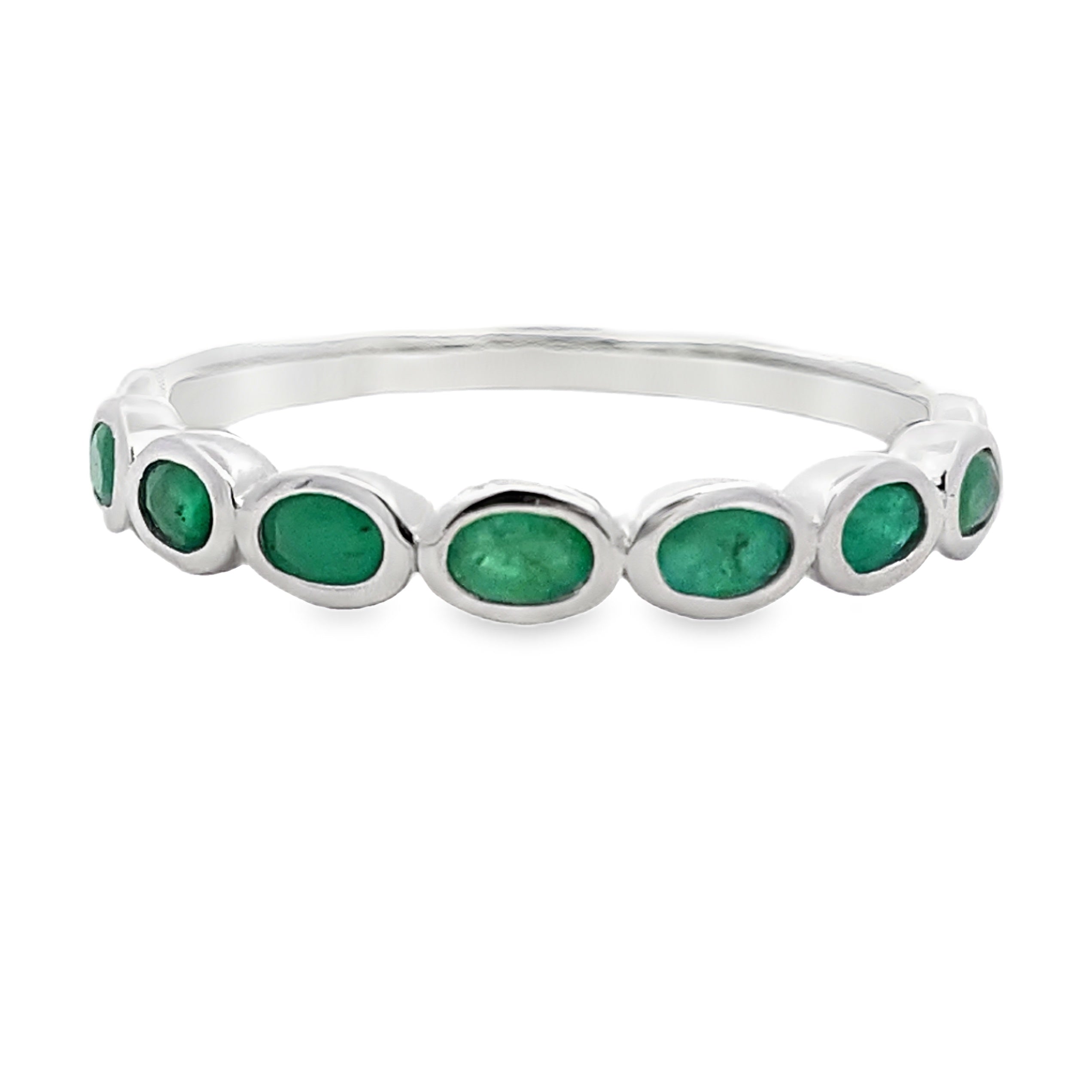 .74ct Emerald Fashion band rings 14KT White Gold