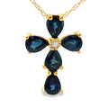 .82ct Sapphire Cross Religious Pendant 10KT Yellow Gold
