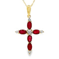 Ruby Diamond Cross Religious Pendant 10KT Yellow Gold