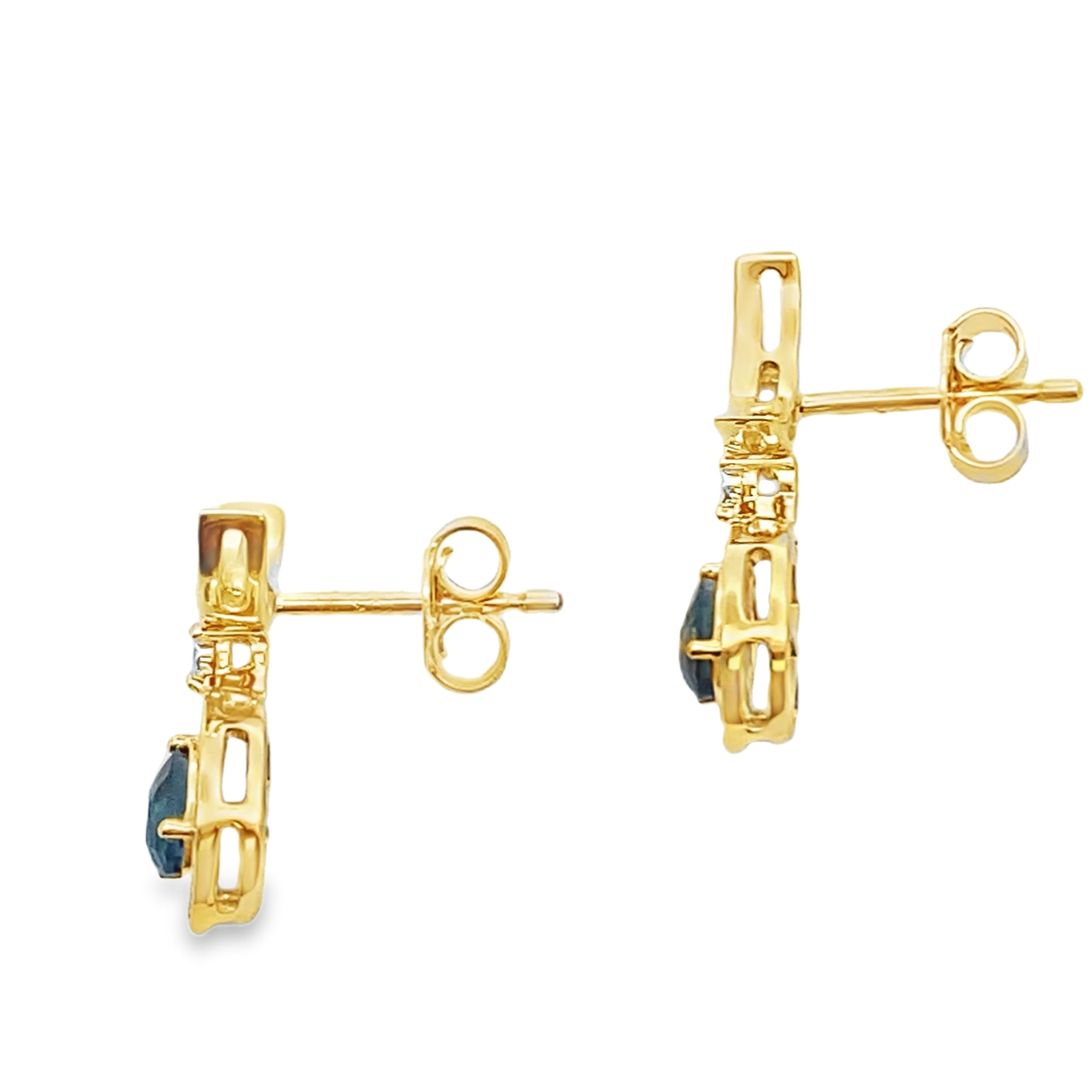 London Blue Topaz Dangle Earrings 10KT Yellow Gold