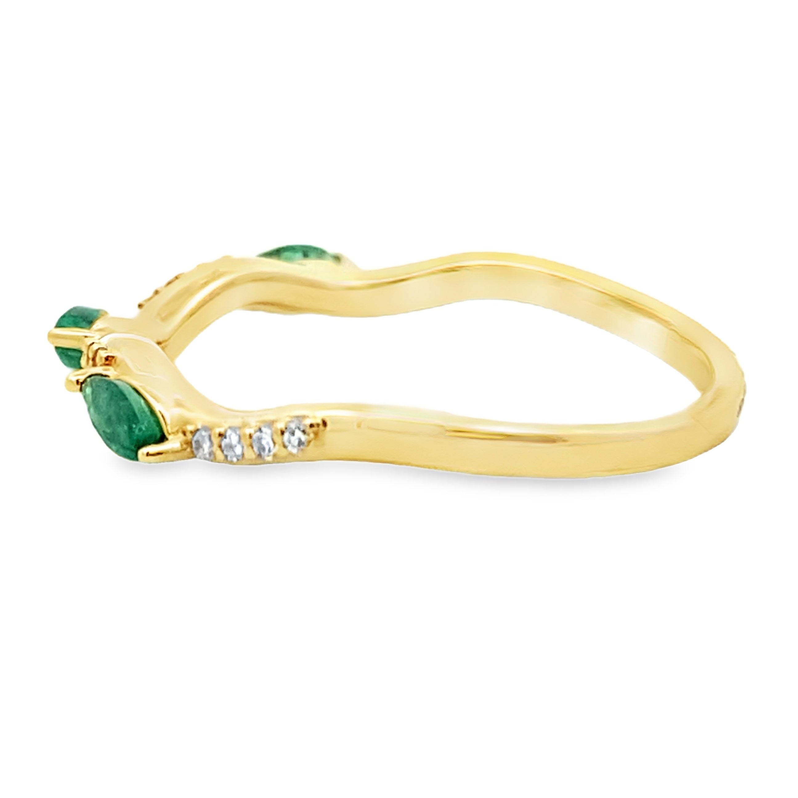 Emerald Diamond stackable band set 14KT Yellow Gold