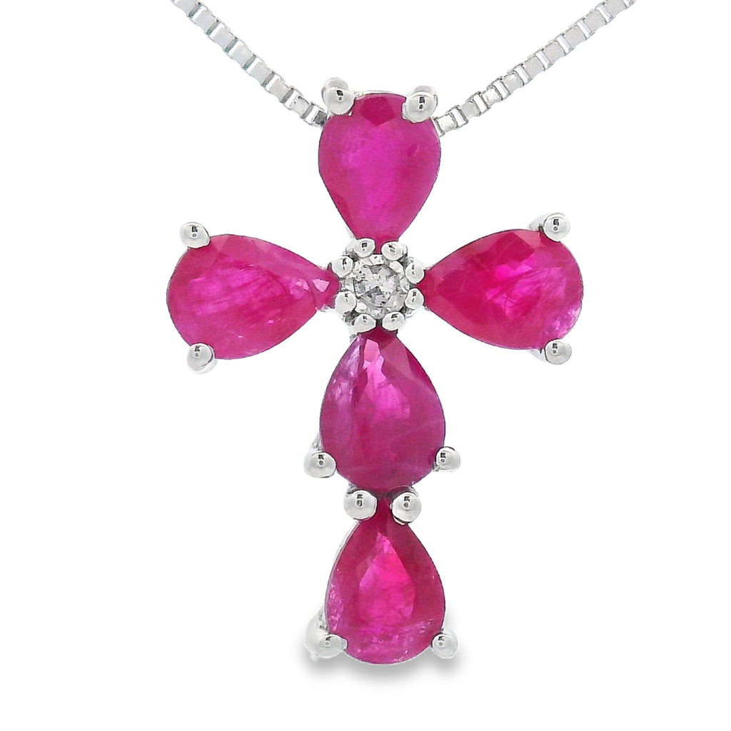 Ruby Diamond Cross Religious Pendant 10KT White Gold