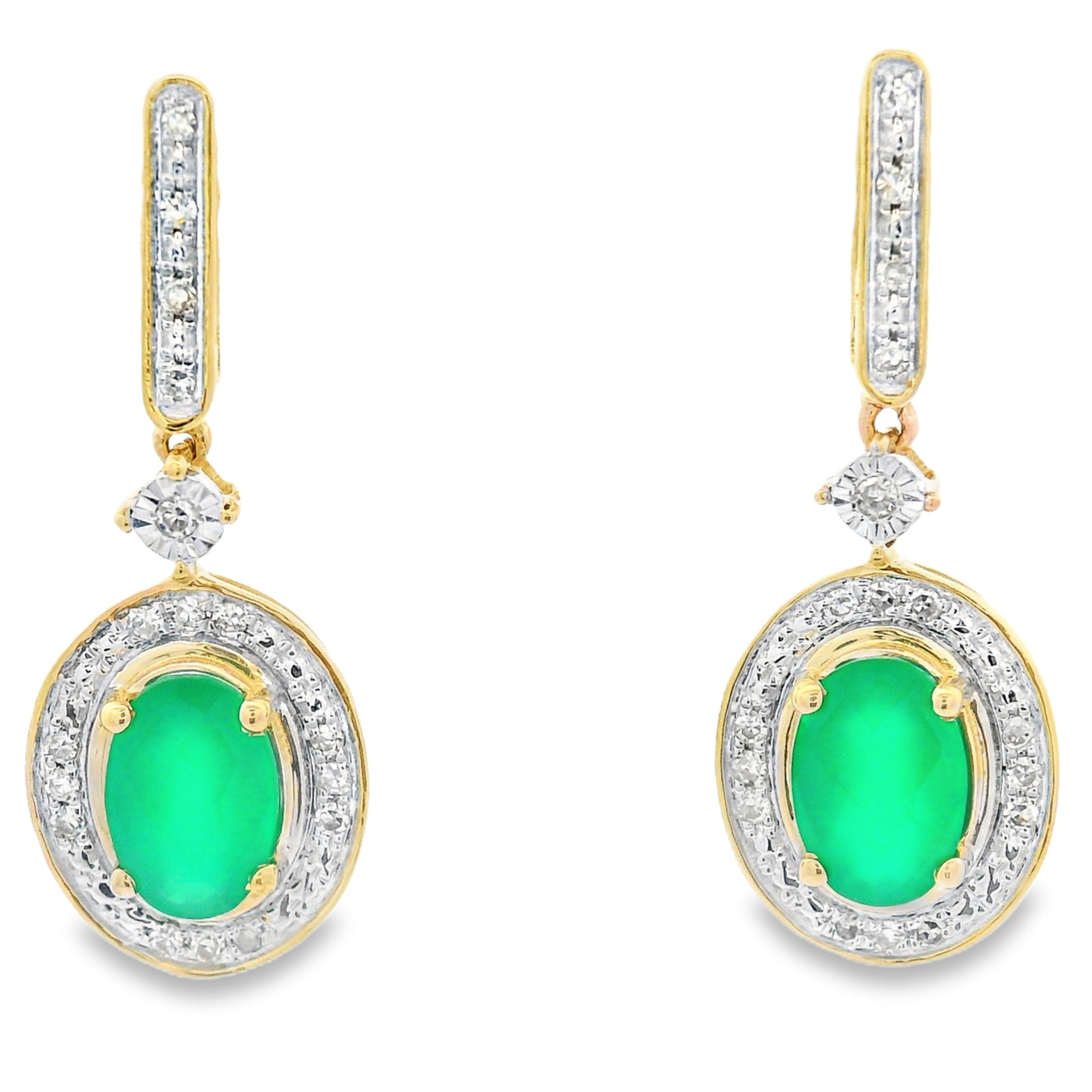 Chalcedony Diamond Dangle Earrings 10KT Yellow Gold