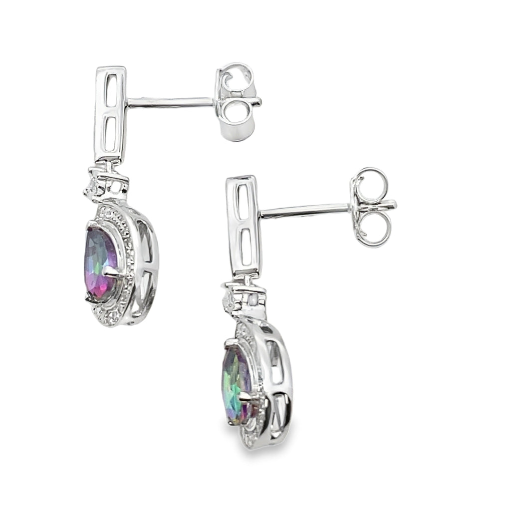 Mystic Fire Topaz Dangle Earrings 10KT White Gold