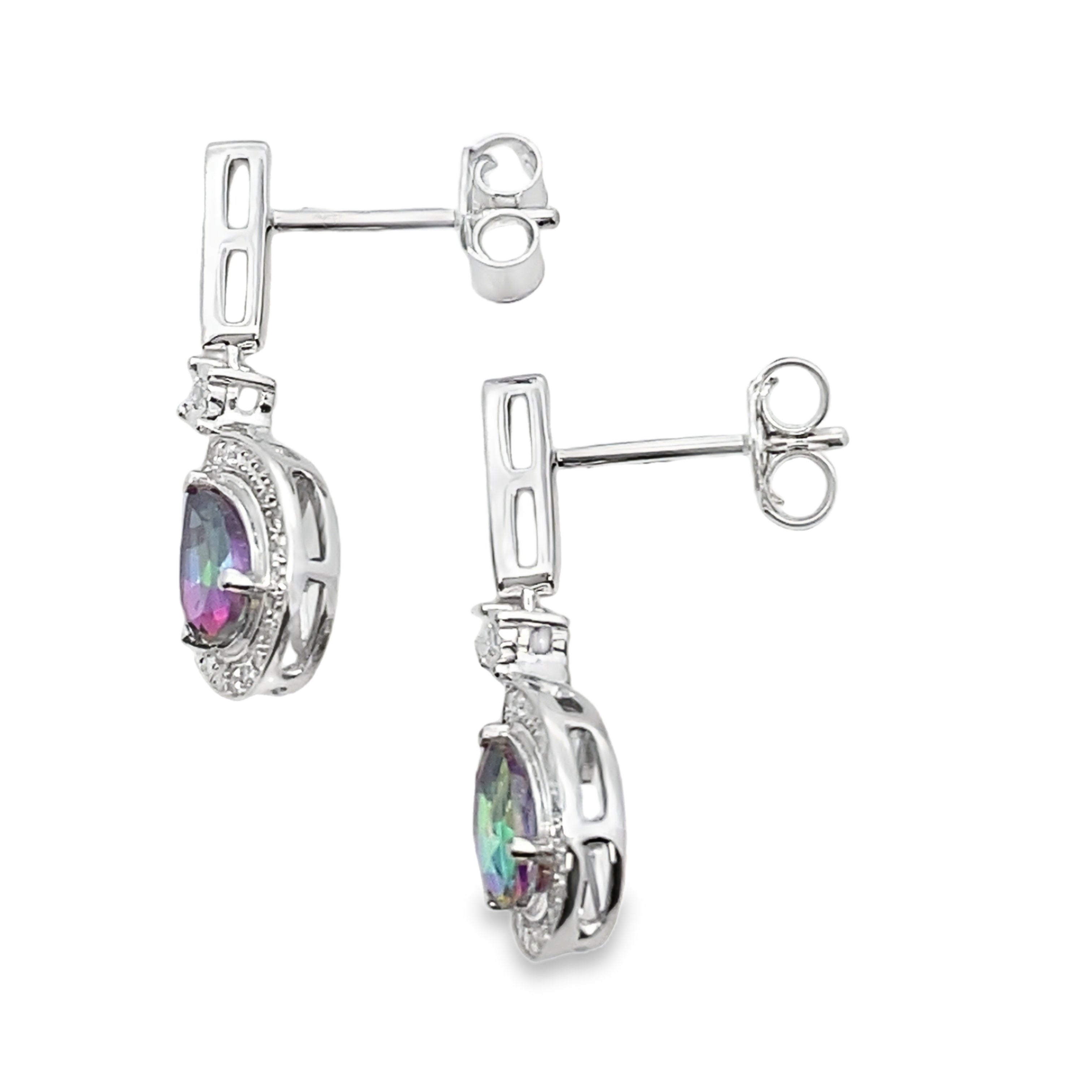 Mystic Fire Topaz Dangle Earrings 10KT White Gold