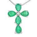 Emerald Diamond Cross Religious Pendant 10KT White Gold