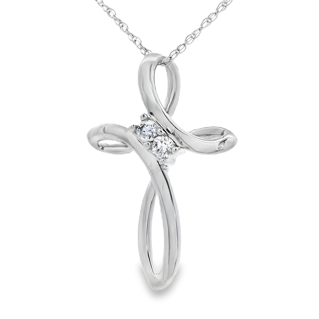 .04ct Diamond Cross Religious Pendant 14KT White Gold