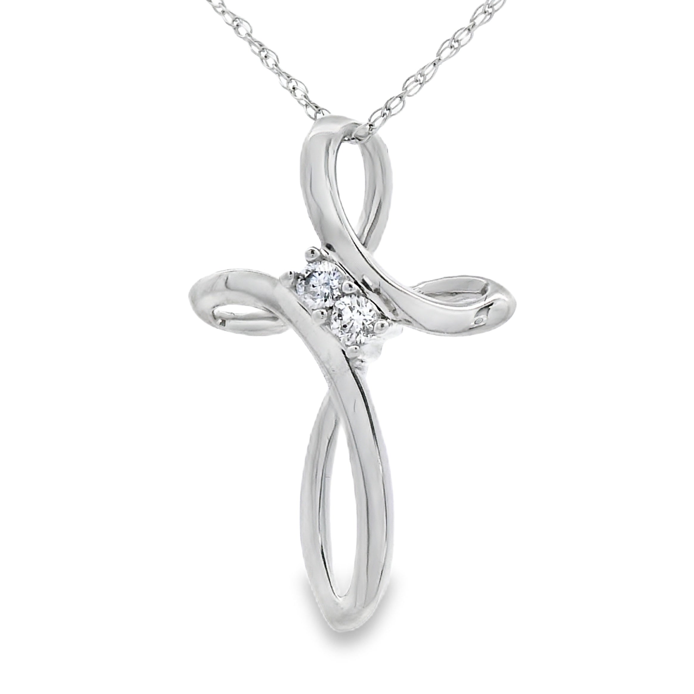 .04ct Diamond Cross Religious Pendant 14KT White Gold