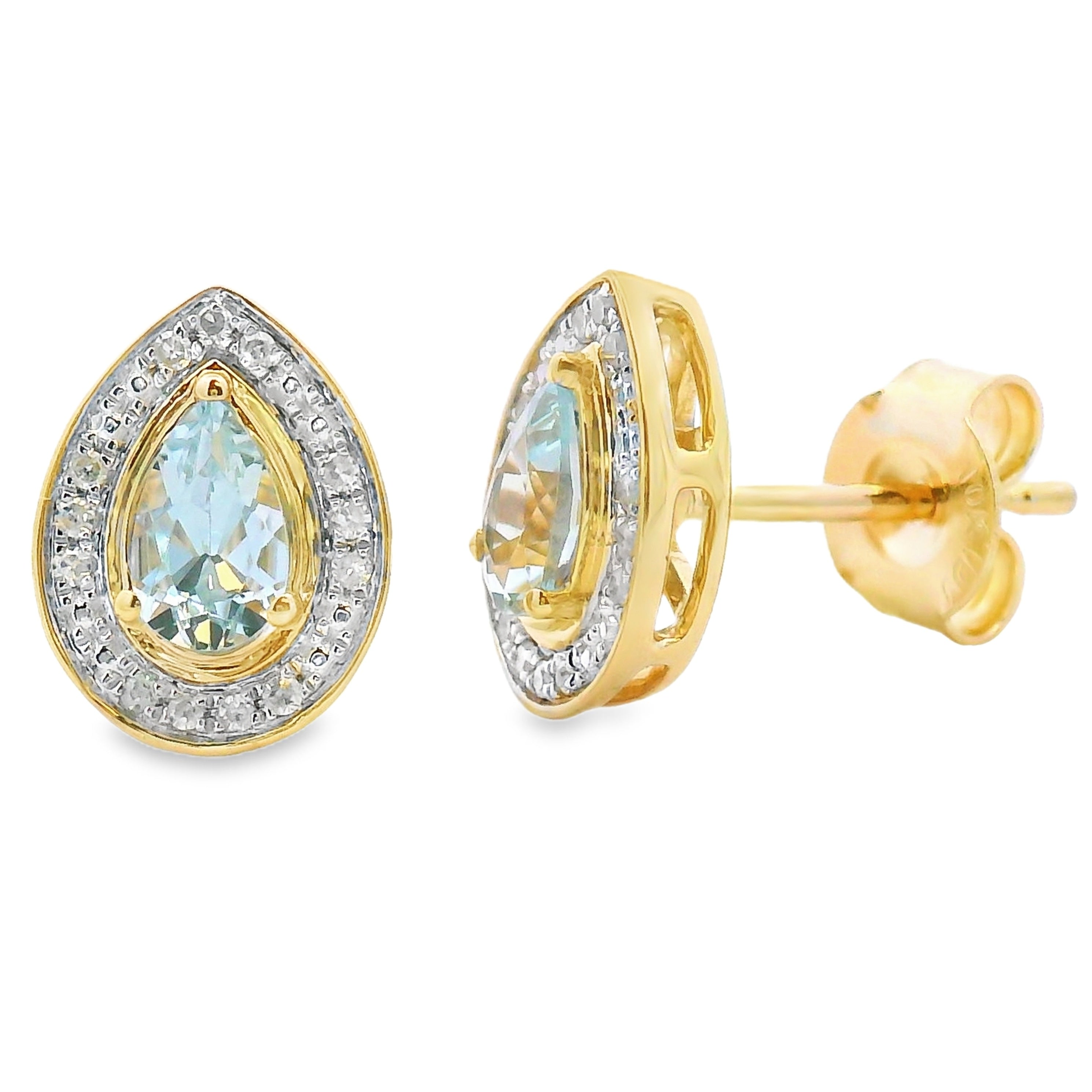 .42ct Aquamarine Diamond Earrings 10KT Yellow Gold