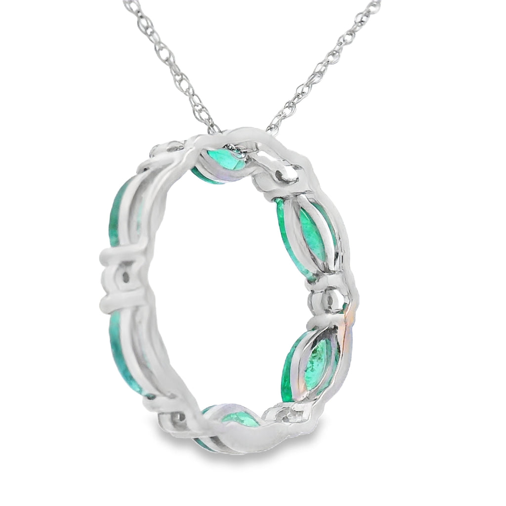 Emerald Diamond Circle of Love Pendant 10KT White Gold