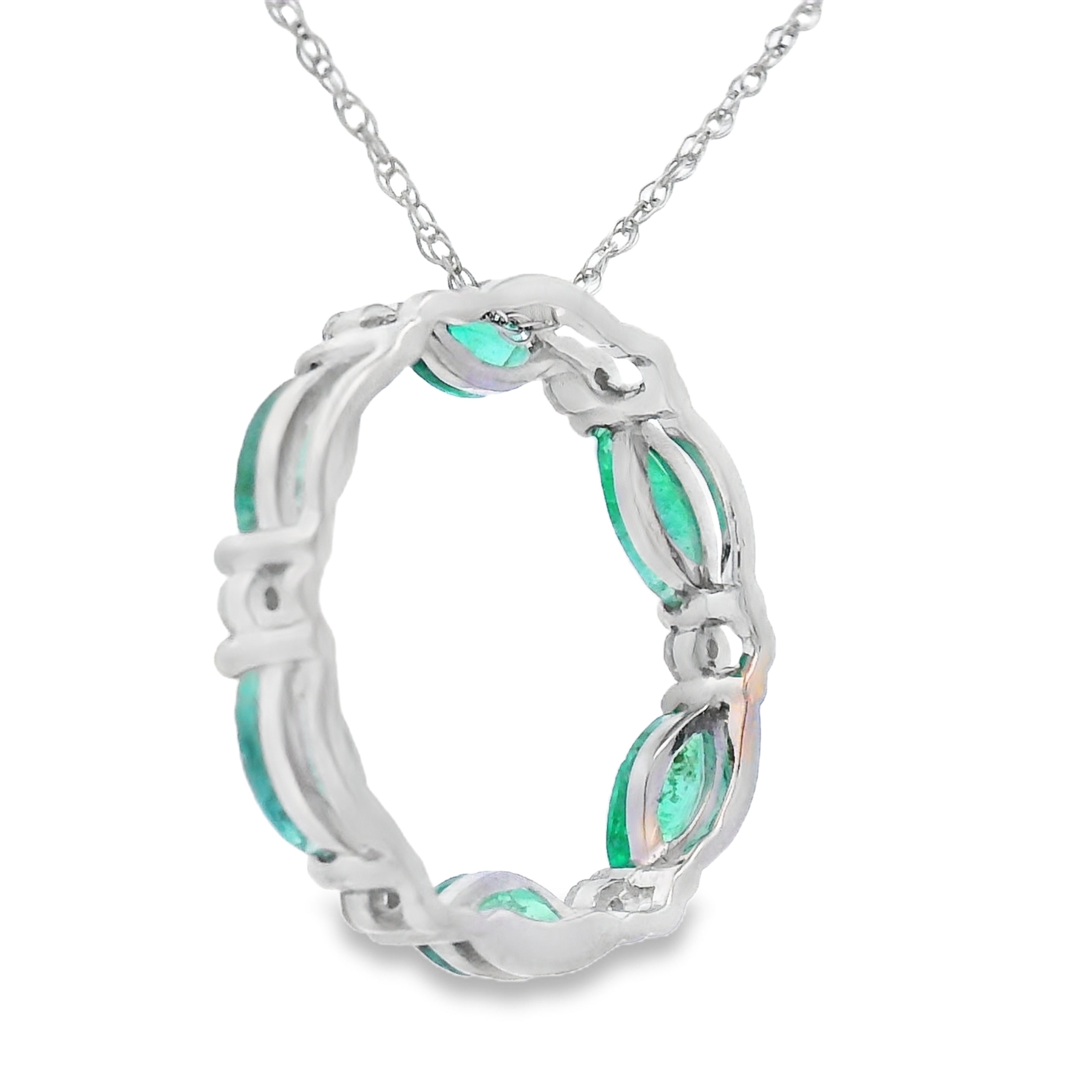 Emerald Diamond Circle of Love Pendant 10KT White Gold