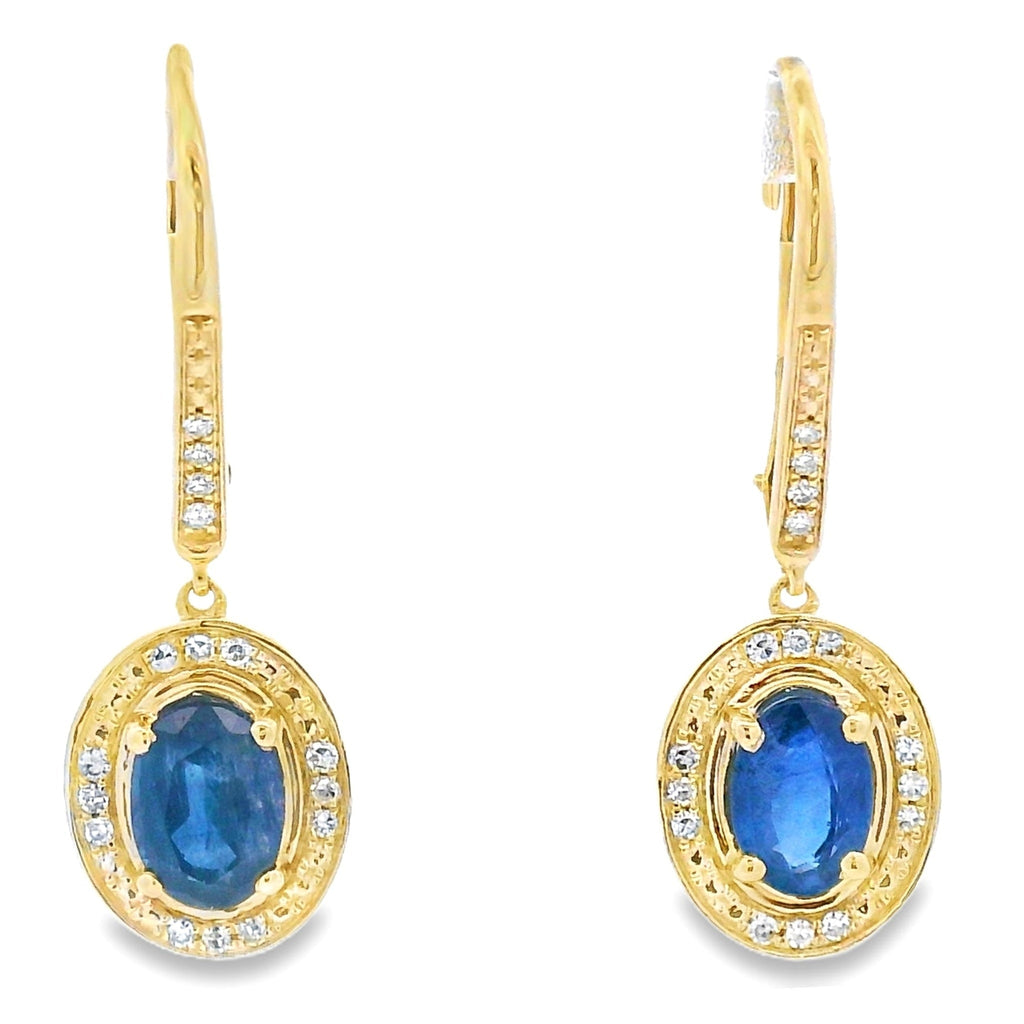 Sapphire Diamond Dangle Earrings 10KT Yellow Gold