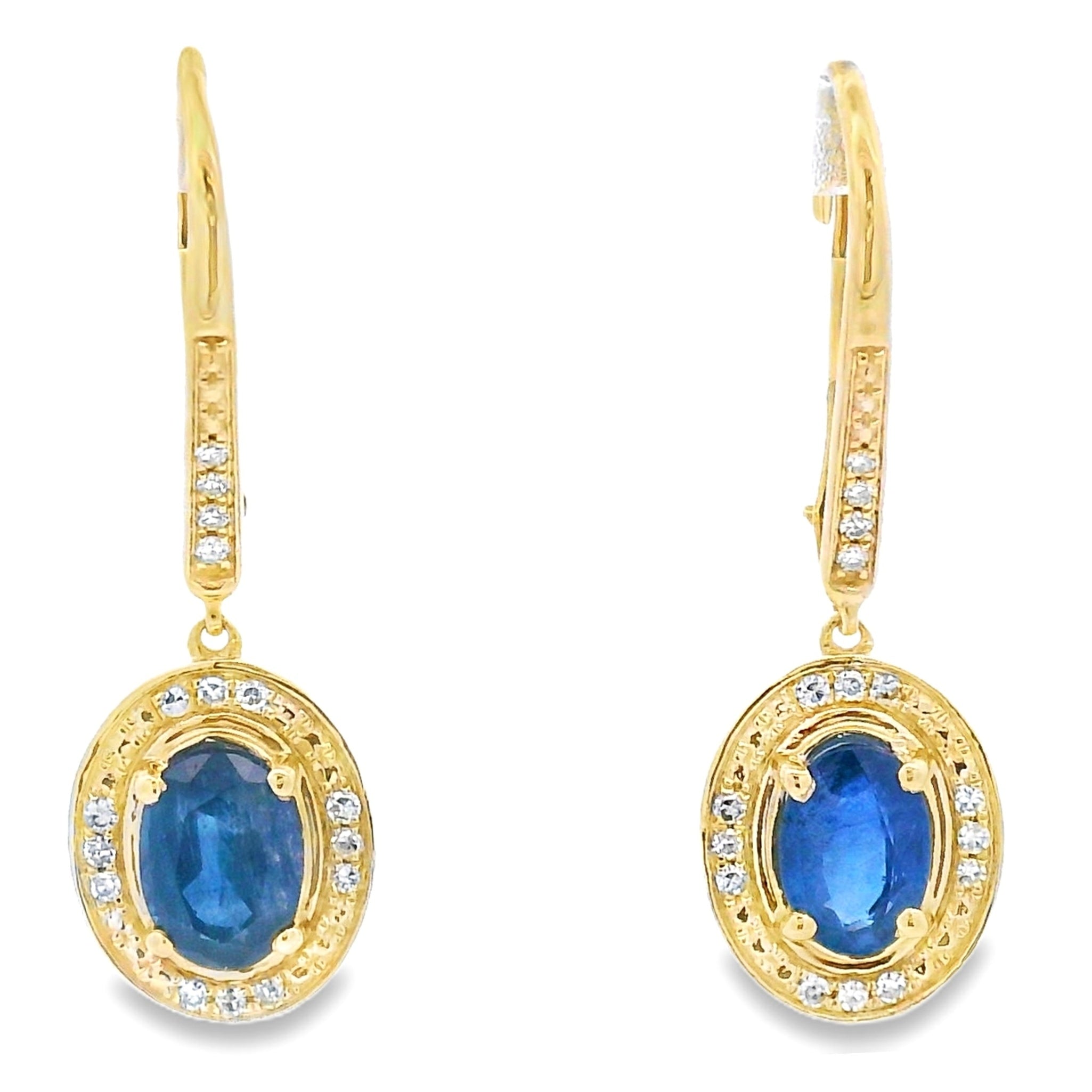 Sapphire Diamond Dangle Earrings 10KT Yellow Gold