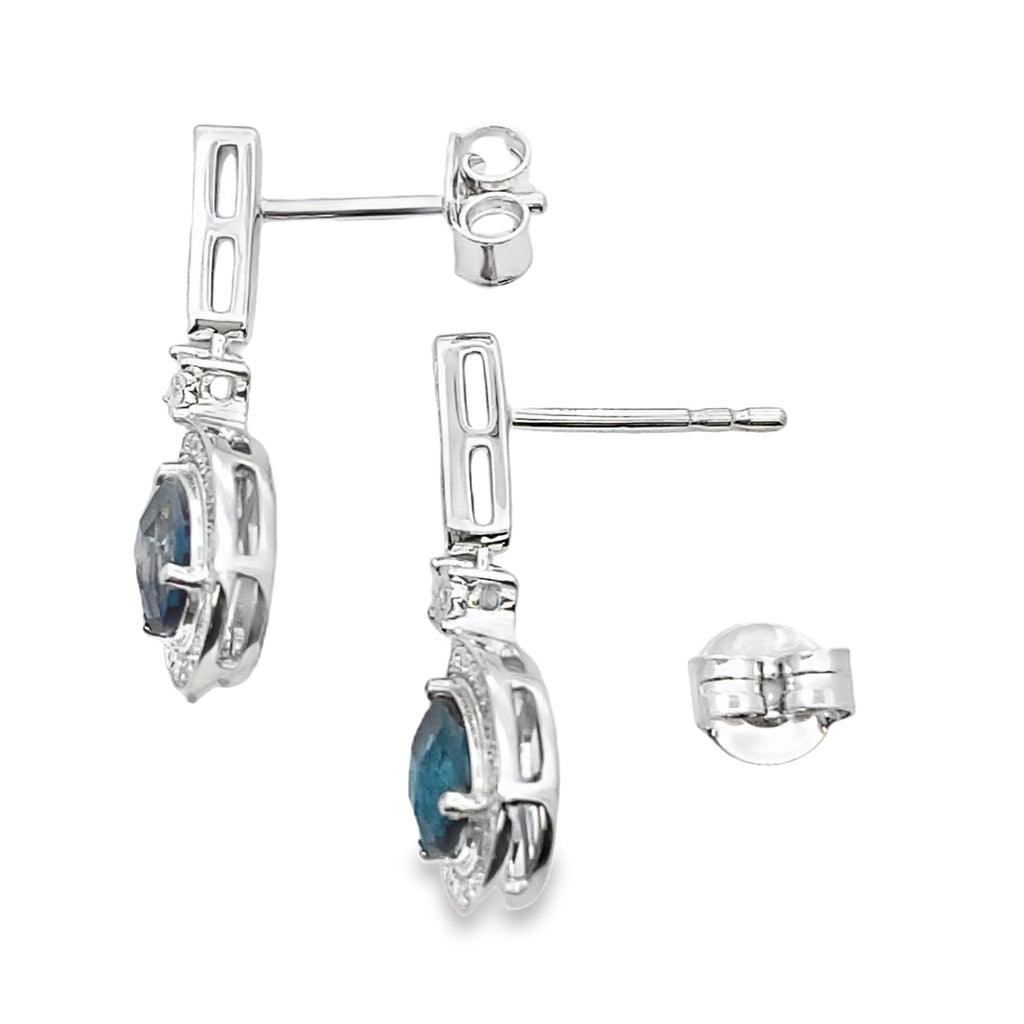 London Blue Topaz Dangle Earrings 10KT White Gold