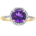 Natural 1.35ct Amethyst Diamond Ring 10KT Yellow Gold