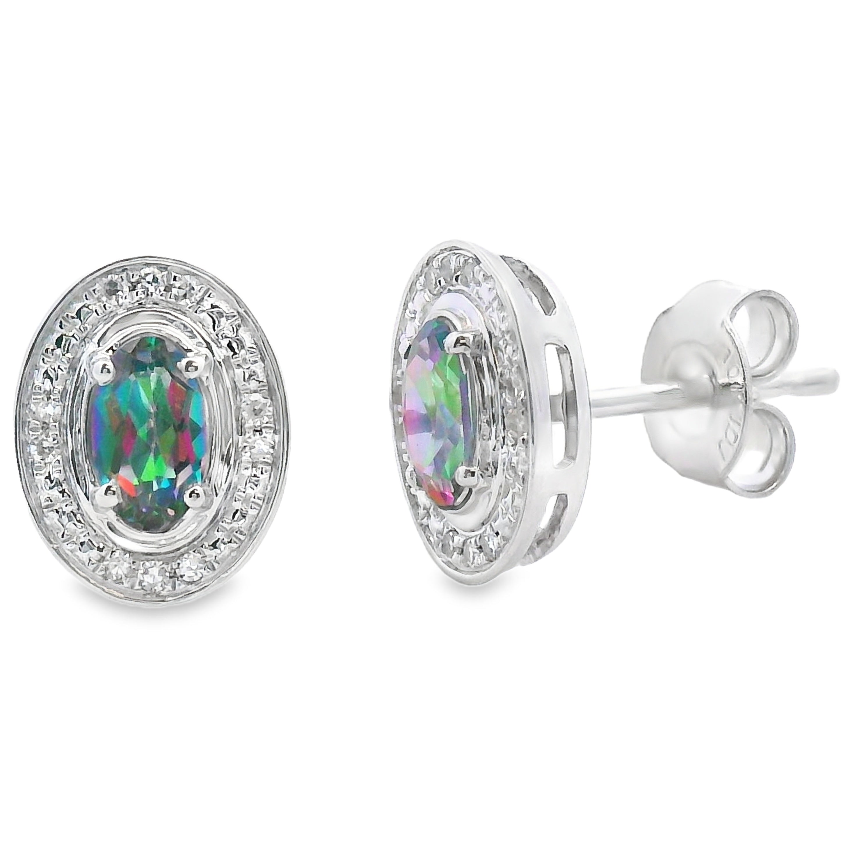Mystic Fire Topaz Diamond Earrings 10KT White Gold