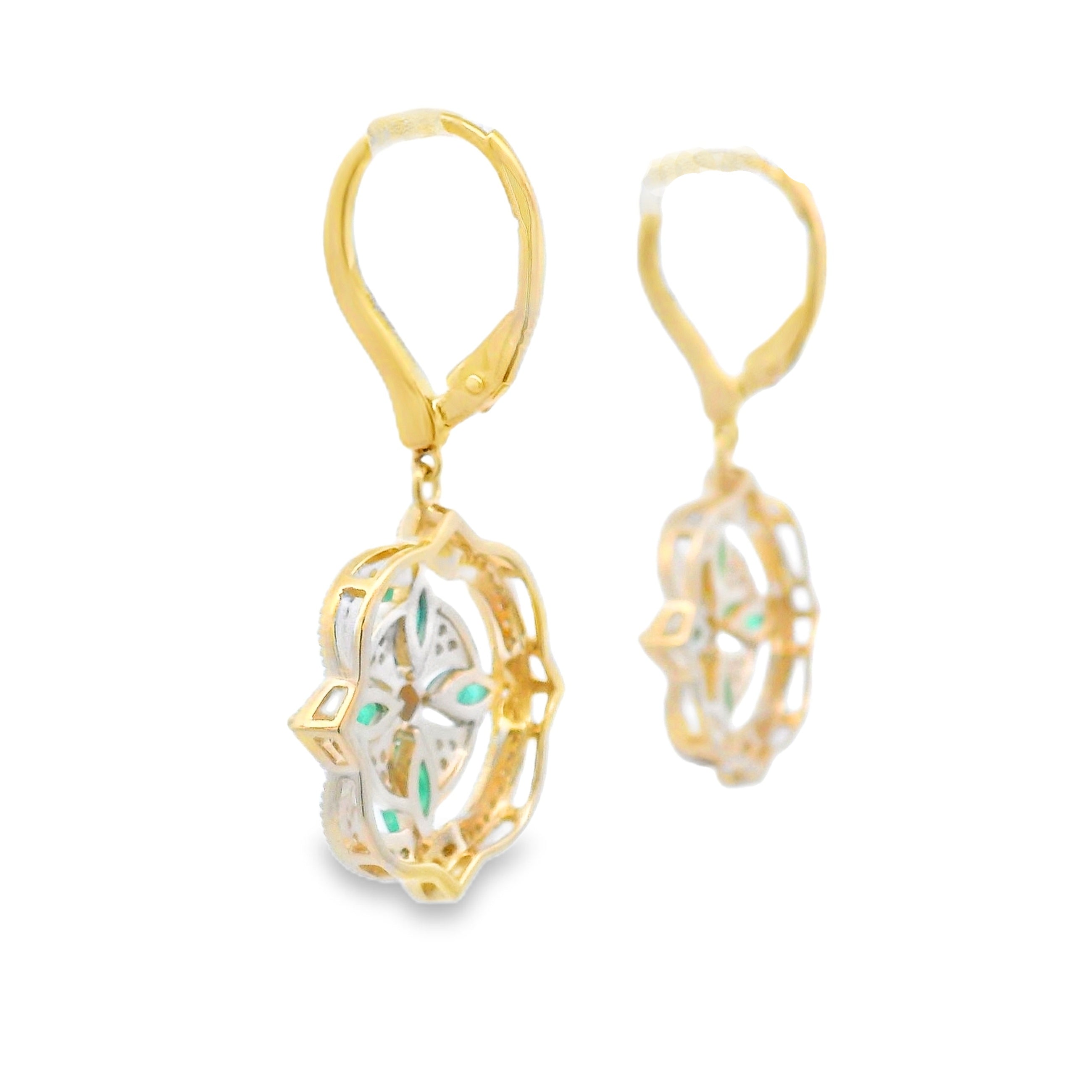 1.28ct Emerald Diamond Dangle Earrings 14KT Yellow Gold