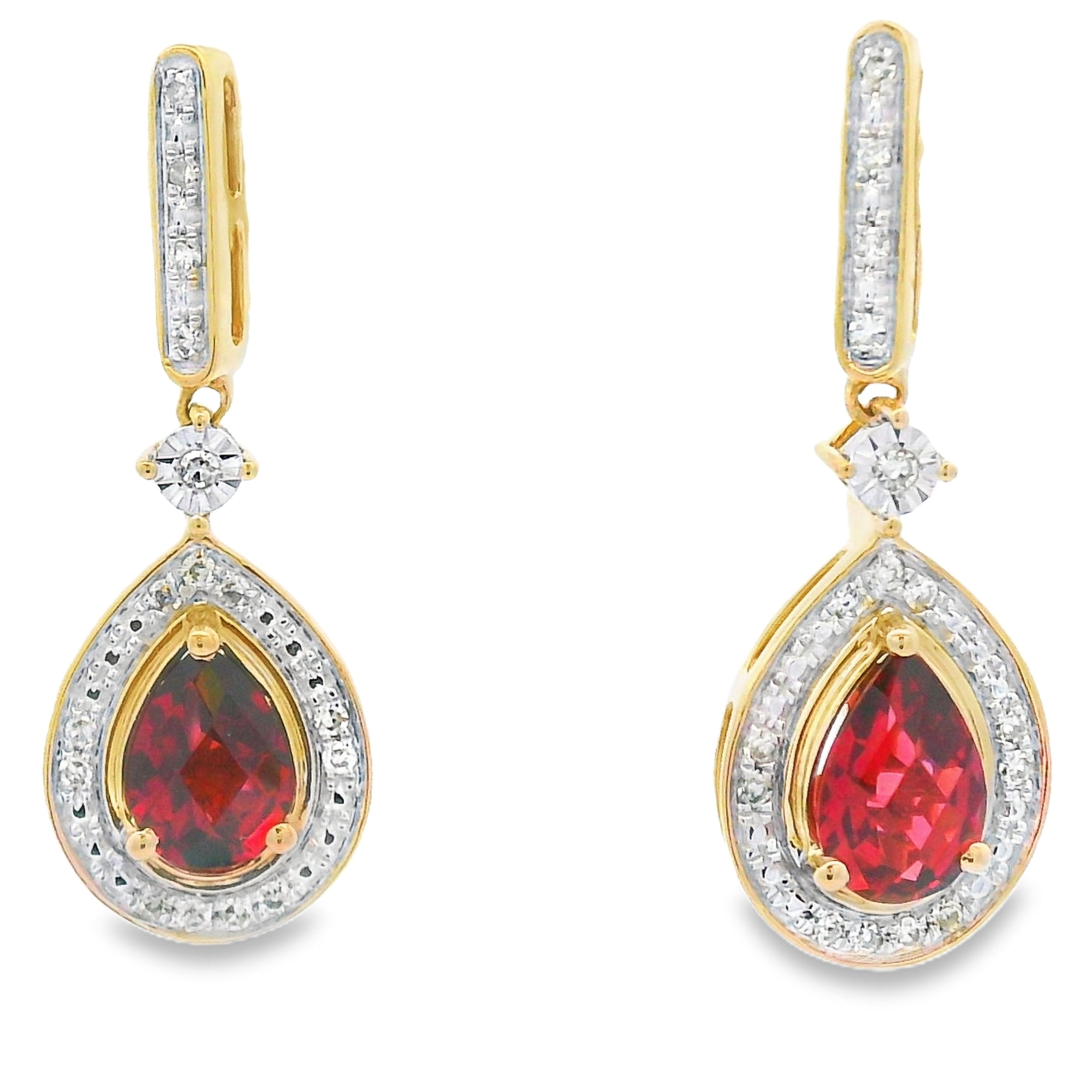 1.06ct Garnet Diamond Dangle Earrings 10KT Yellow Gold