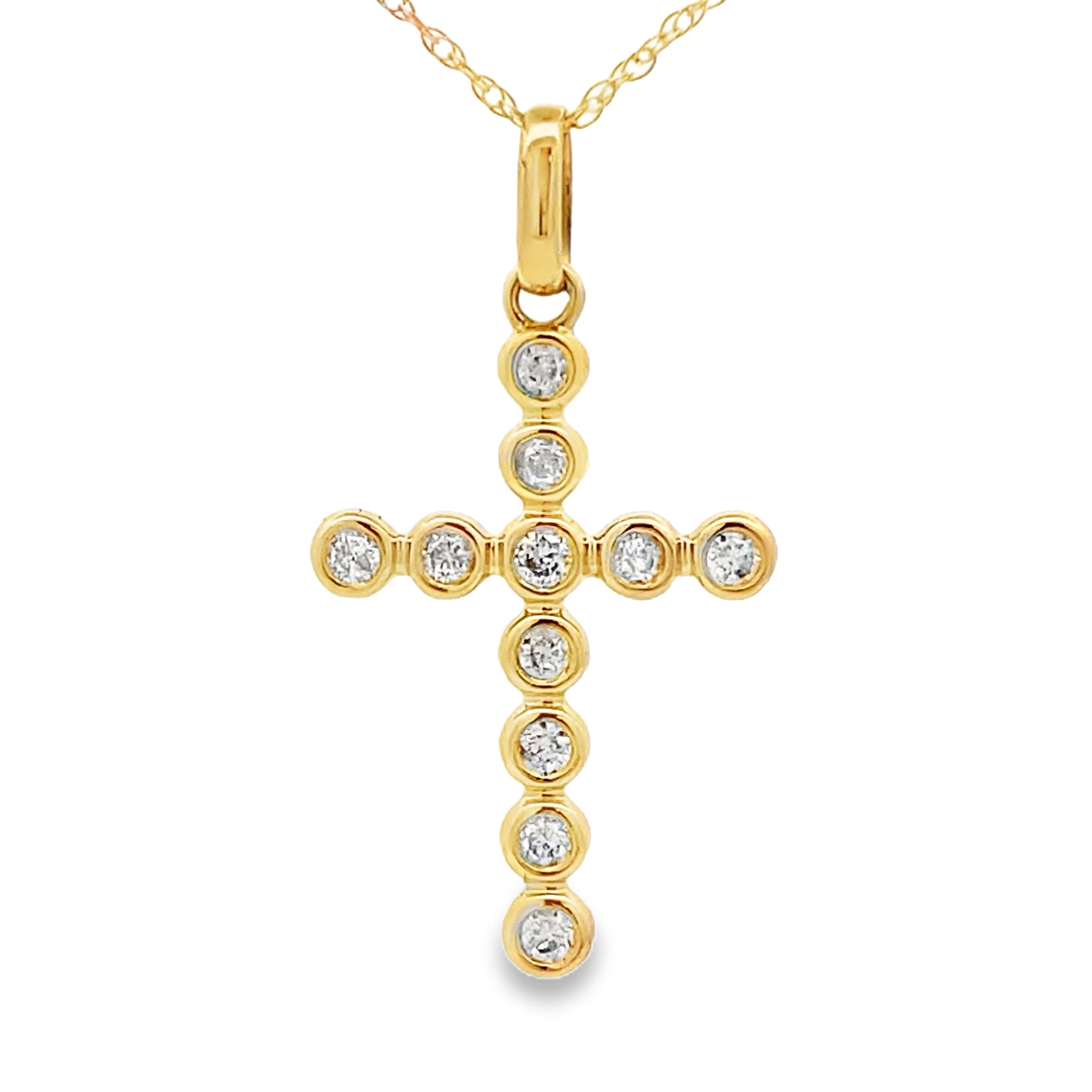 .20ct Diamond Cross Religious Pendant 14KT Yellow Gold