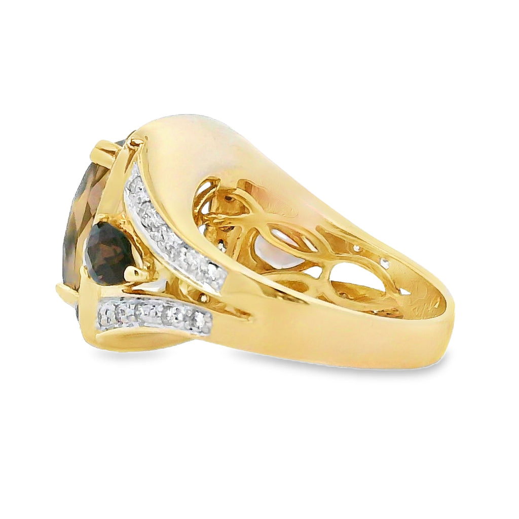Natural .50ct Quartz Diamond Ring 14KT Yellow Gold
