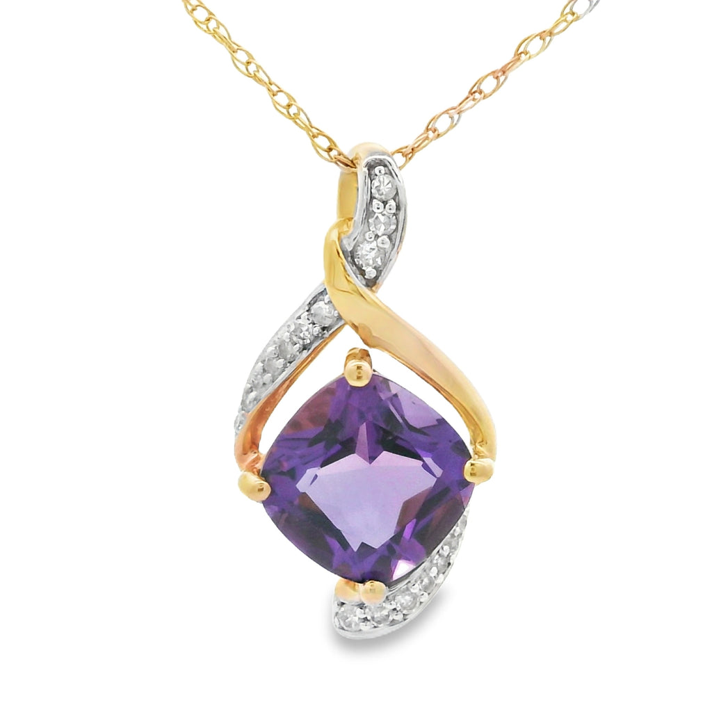 Amethyst Diamond Fashion Pendants 10KT Yellow Gold