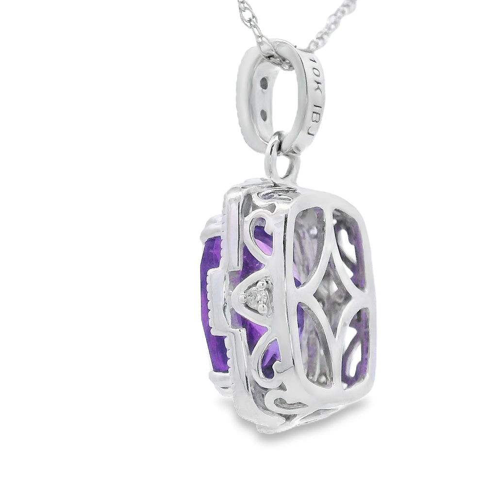 Amethyst Diamond Fashion Pendants 10KT White Gold