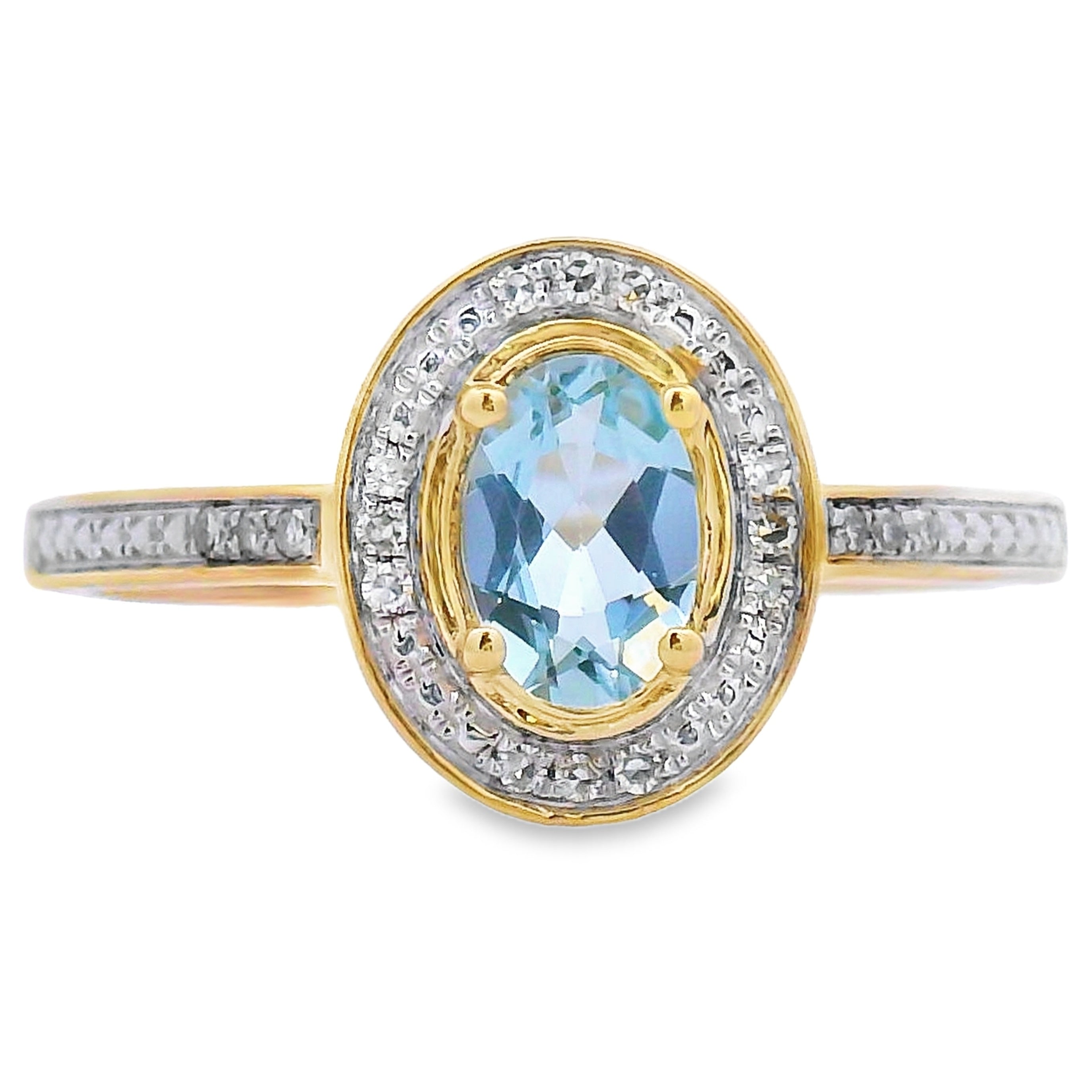 Genuine .40ct Aquamarine Diamond Ring 10KT Yellow Gold