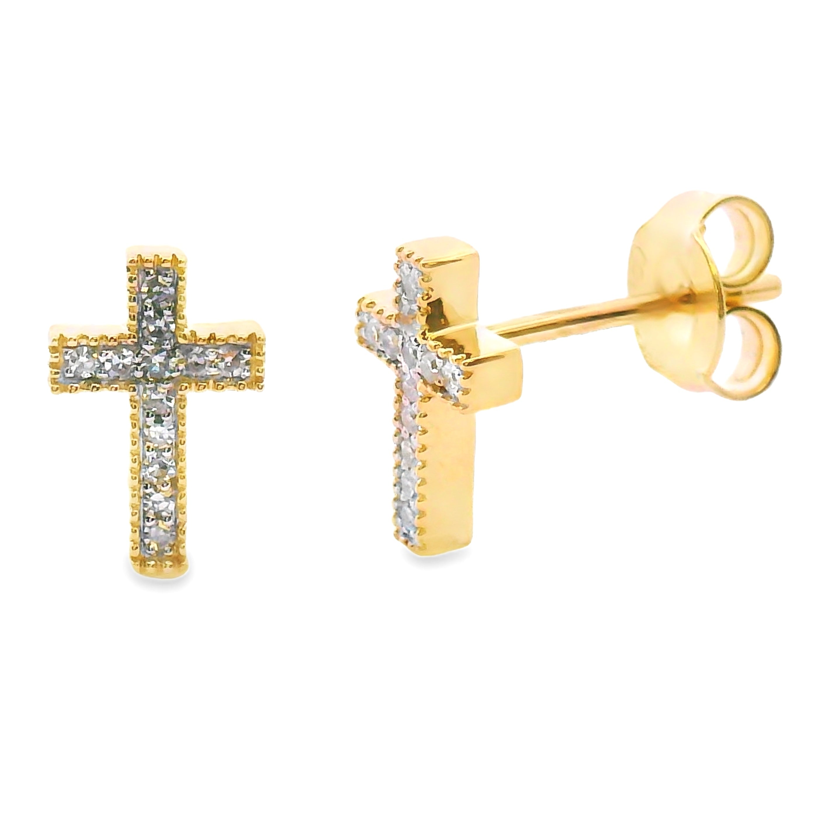 Natural .09ct Diamond Cross Earrings 10KT Yellow Gold