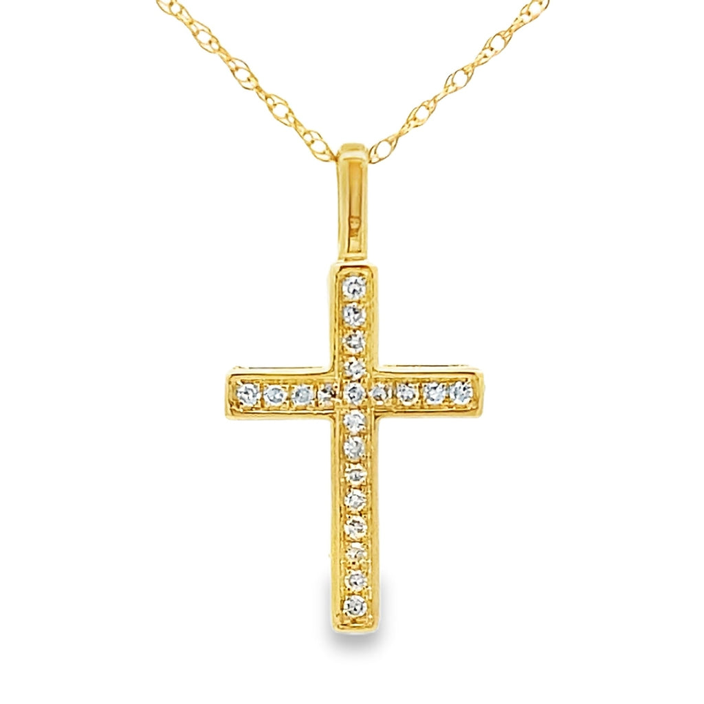 .08ct Diamond Cross Religious Pendant 14KT Yellow Gold