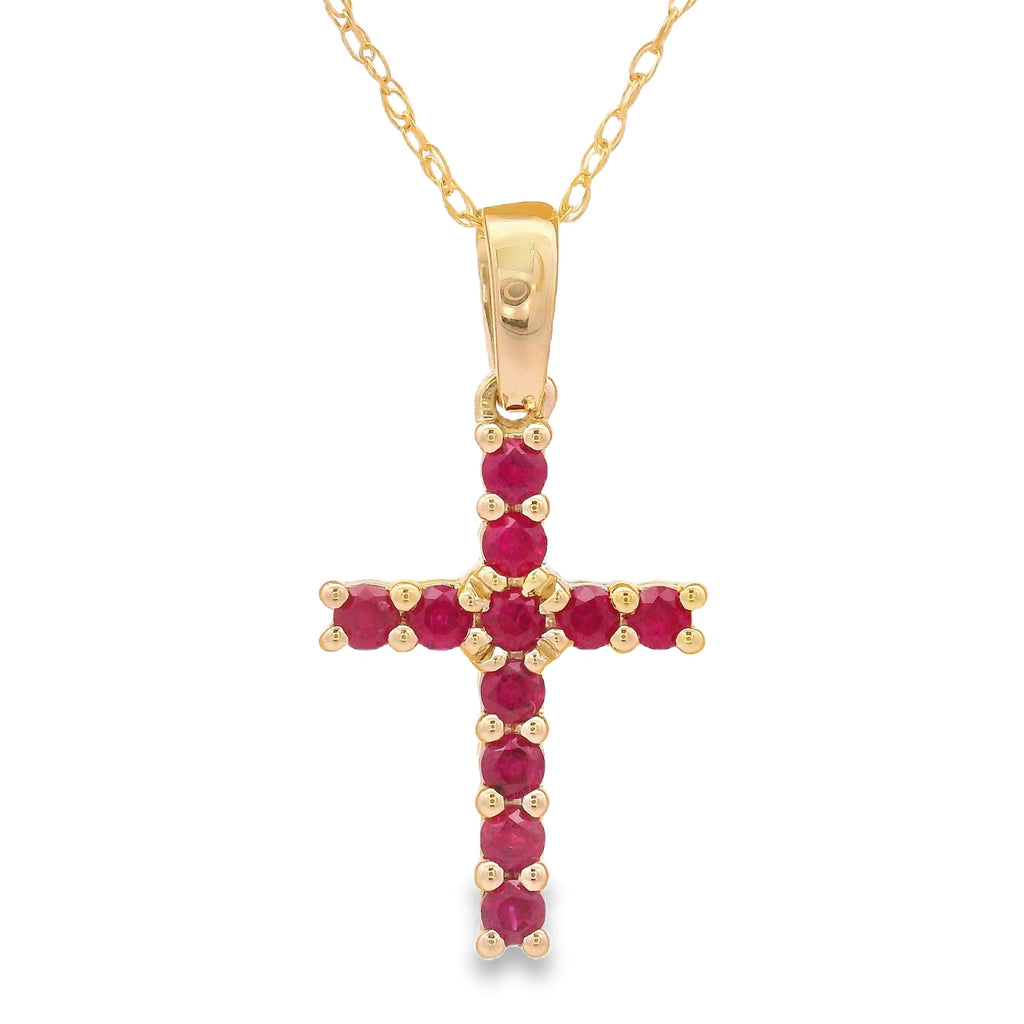 .29ct Ruby Cross Religious Pendant 14KT Yellow Gold